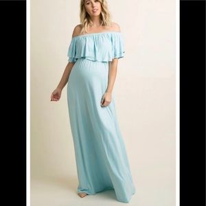 Pinkblush Light Blue off shoulder maternity dress